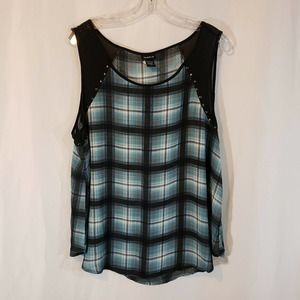 Torrid 14w sleeveless chiffon top sheer plaid blac